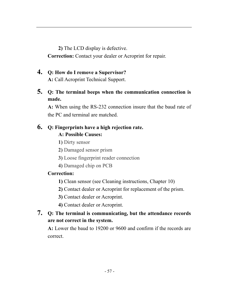 Acroprint timeQplus TQ600 User Manual | Page 65 / 71