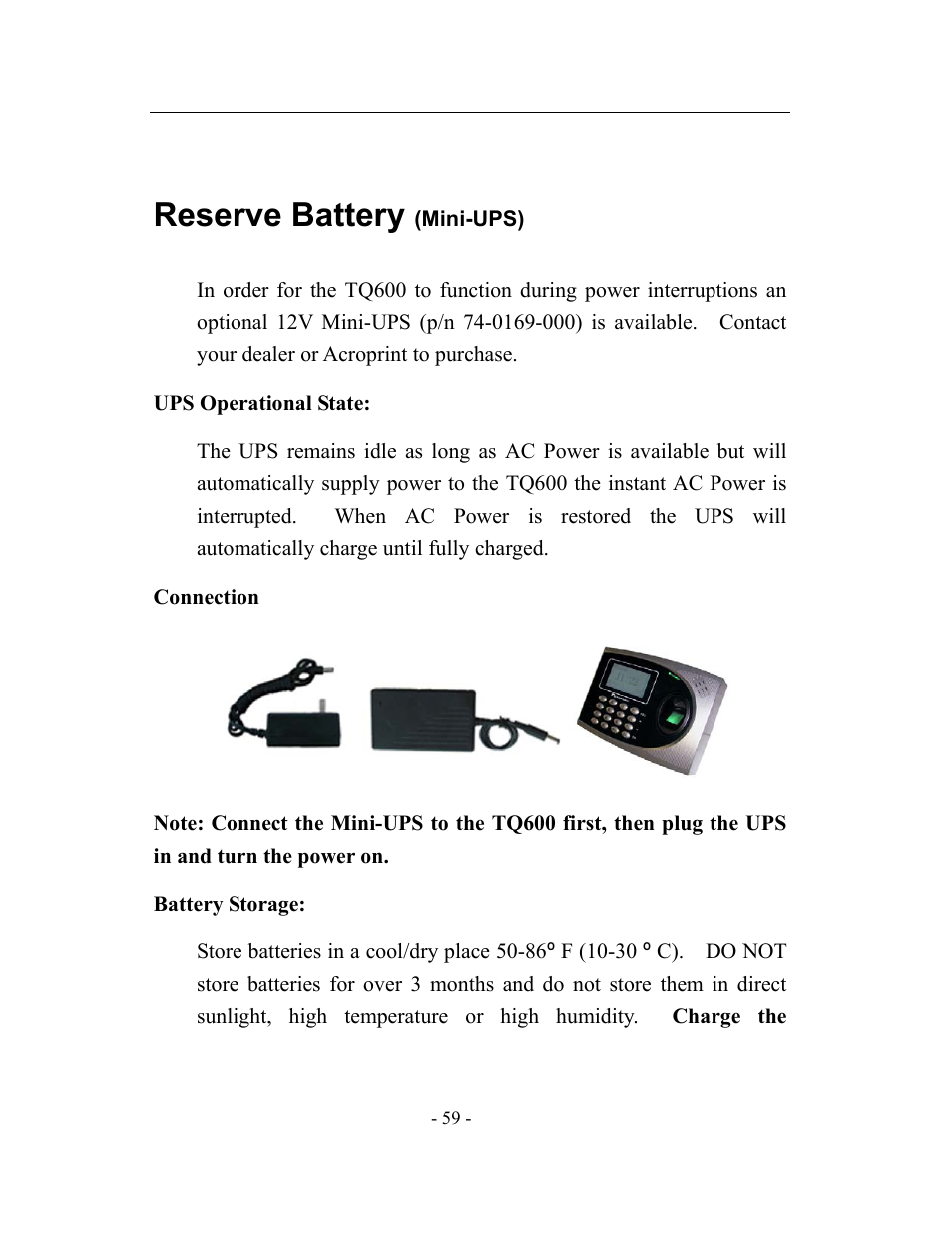 Reserve battery | Acroprint timeQplus TQ600 User Manual | Page 67 / 71