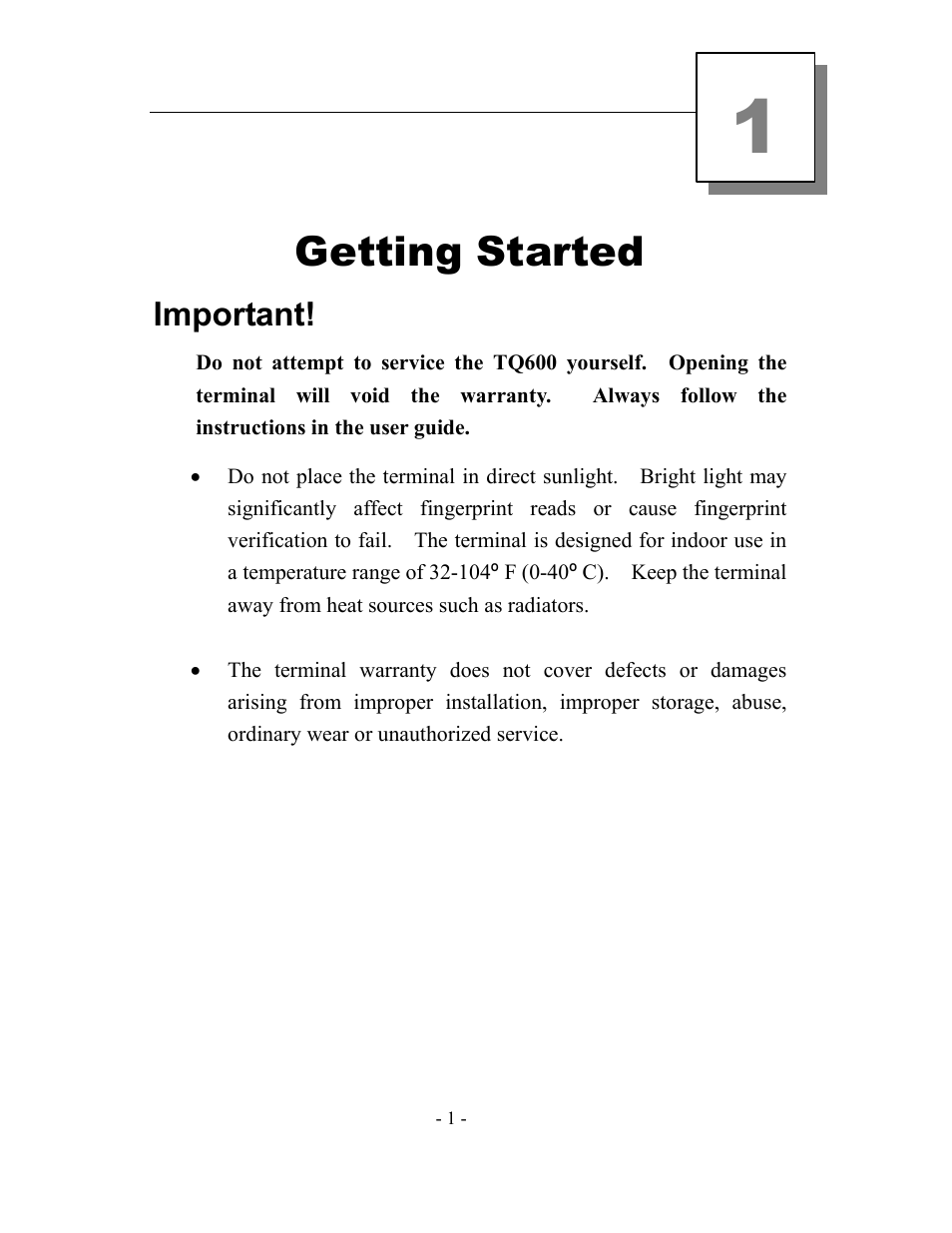 Getting started, Important | Acroprint timeQplus TQ600 User Manual | Page 9 / 71