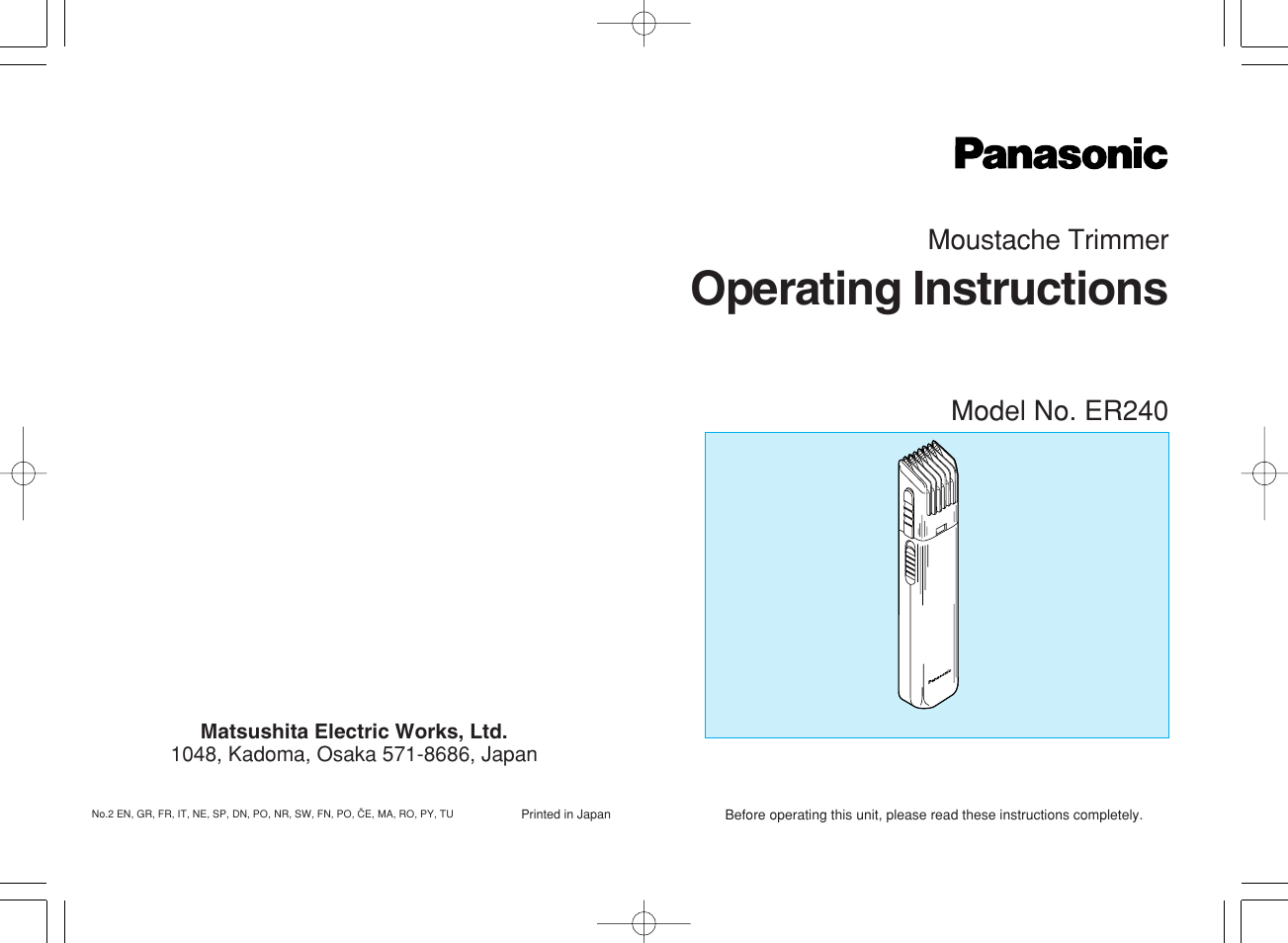 Panasonic ER240 User Manual | 34 pages