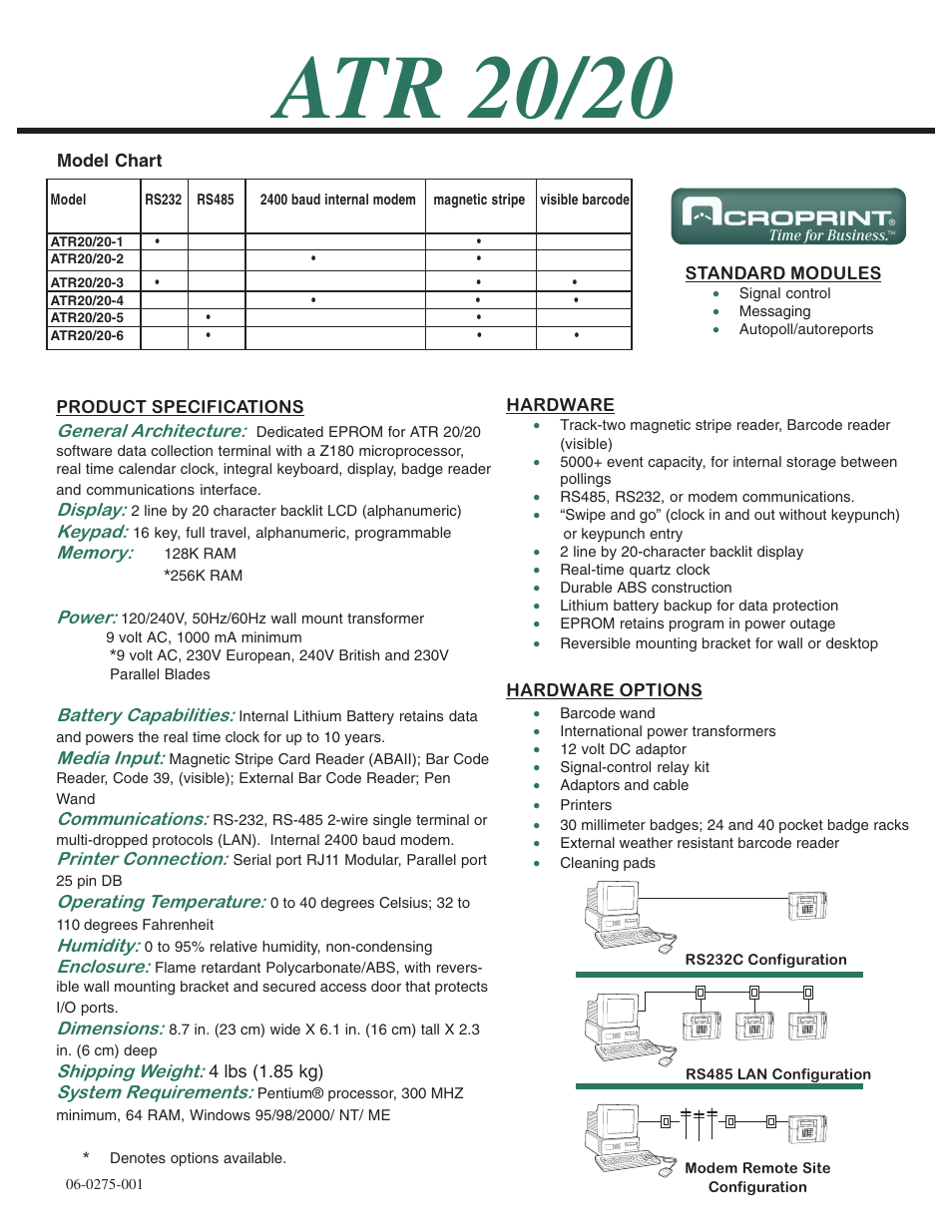 Atr 20/20 | Acroprint Green ATR20/20-1 User Manual | Page 2 / 2