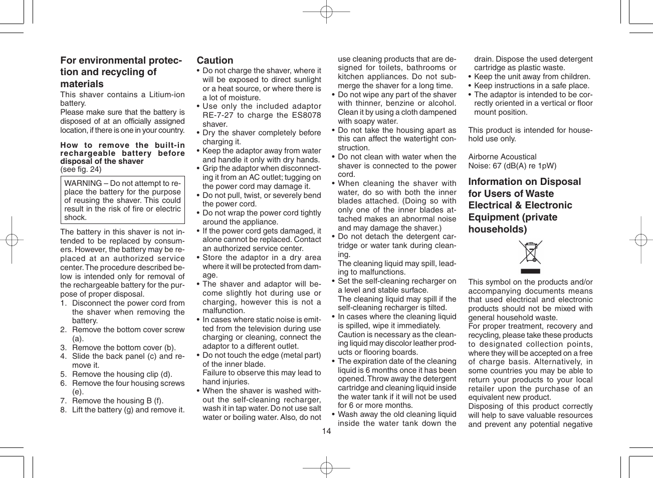 Panasonic ES8078 User Manual | Page 14 / 111