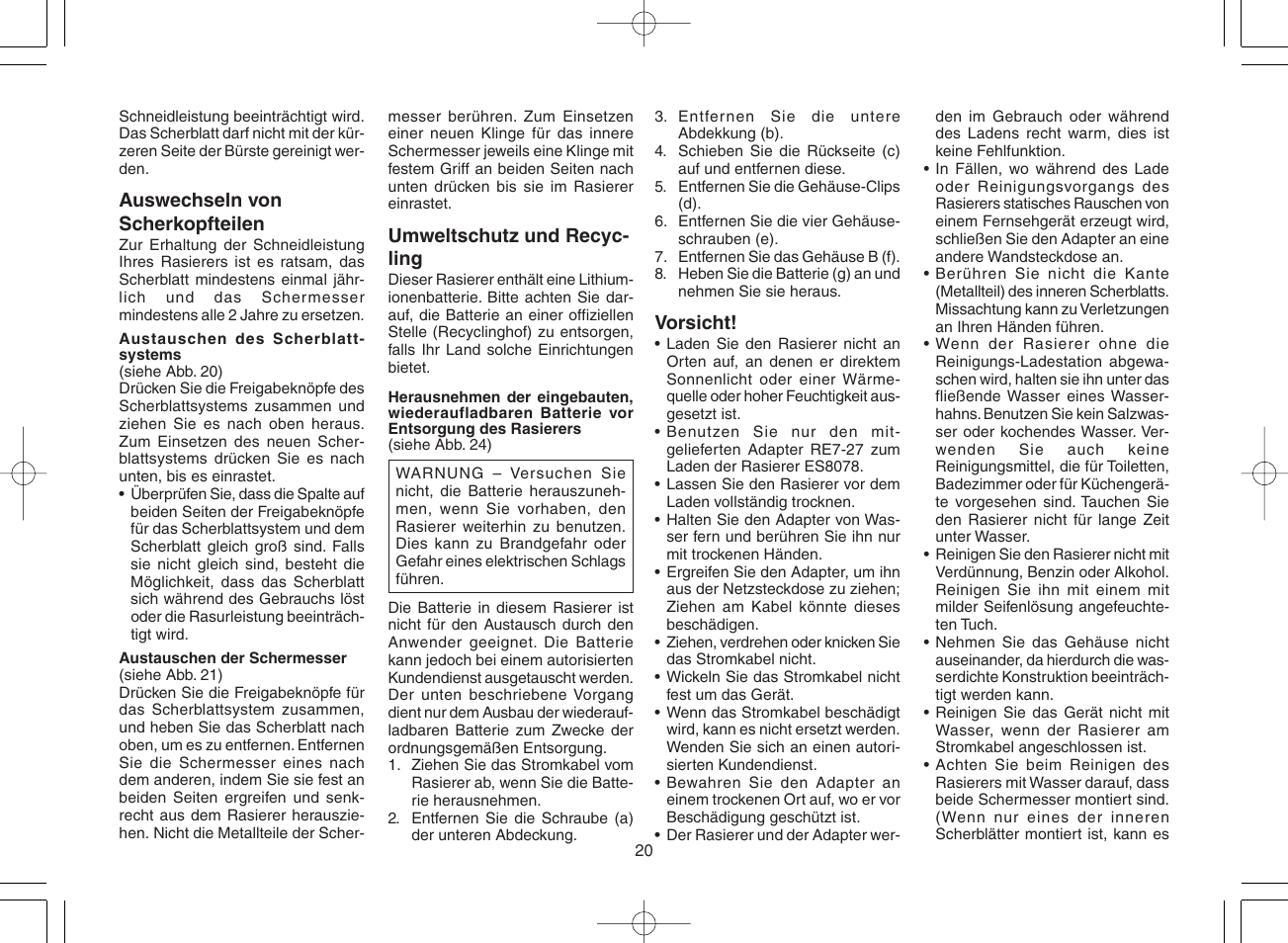 Panasonic ES8078 User Manual | Page 20 / 111