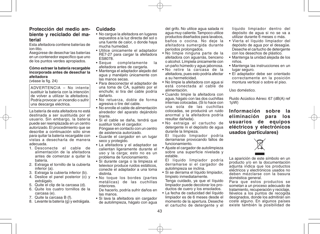 Panasonic ES8078 User Manual | Page 43 / 111