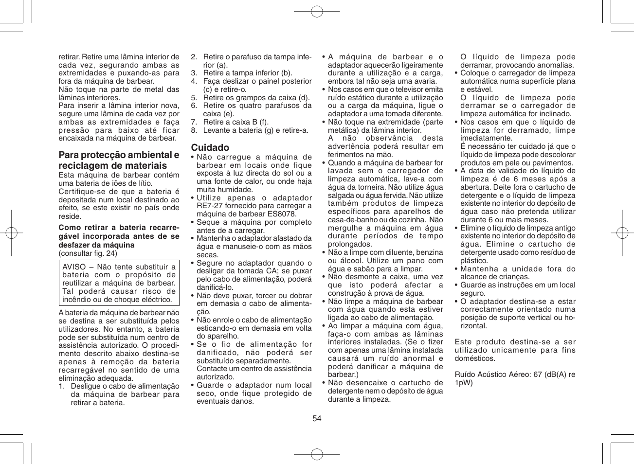 Panasonic ES8078 User Manual | Page 54 / 111