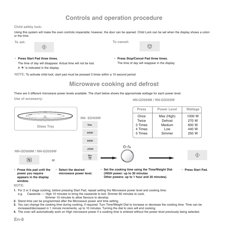 Microwave cooking and defrost, Controls and operation procedure, En-8 | Panasonic NNGD569MEPG User Manual | Page 10 / 192