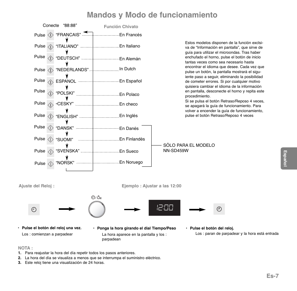 Mandos y modo de funcionamiento, Es-7 | Panasonic NNGD569MEPG User Manual | Page 104 / 192