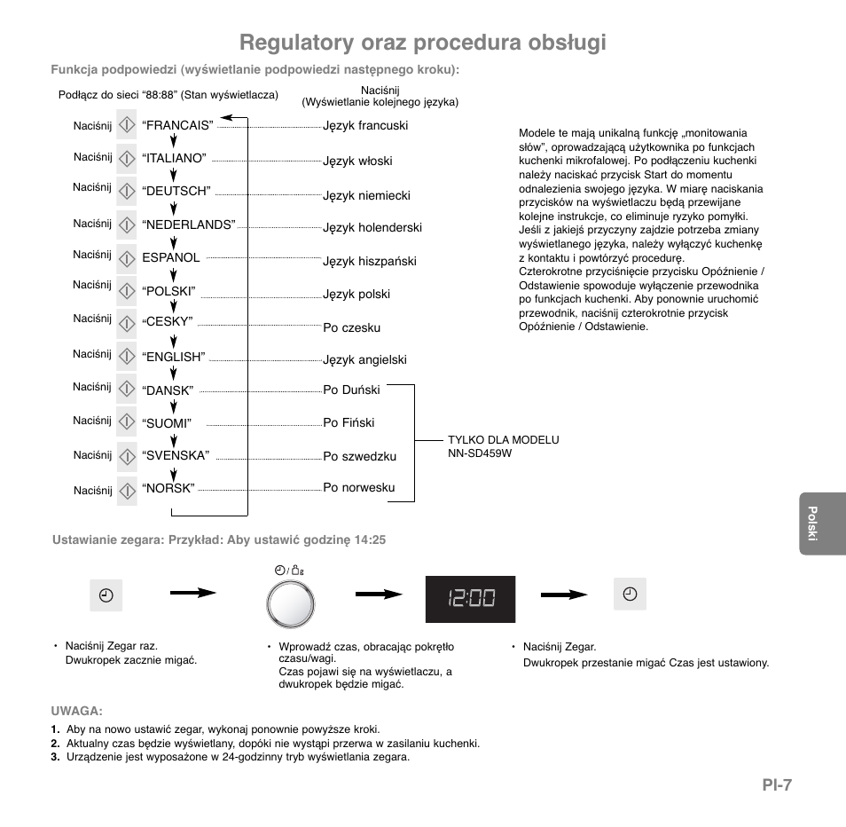 Regulatory oraz procedura obsługi, Pl-7 | Panasonic NNGD569MEPG User Manual | Page 123 / 192