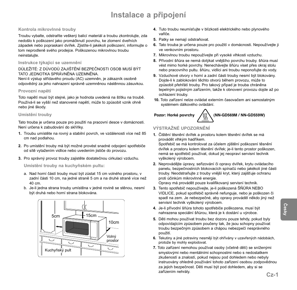 Instalace a připojení, Cz-1 | Panasonic NNGD569MEPG User Manual | Page 136 / 192