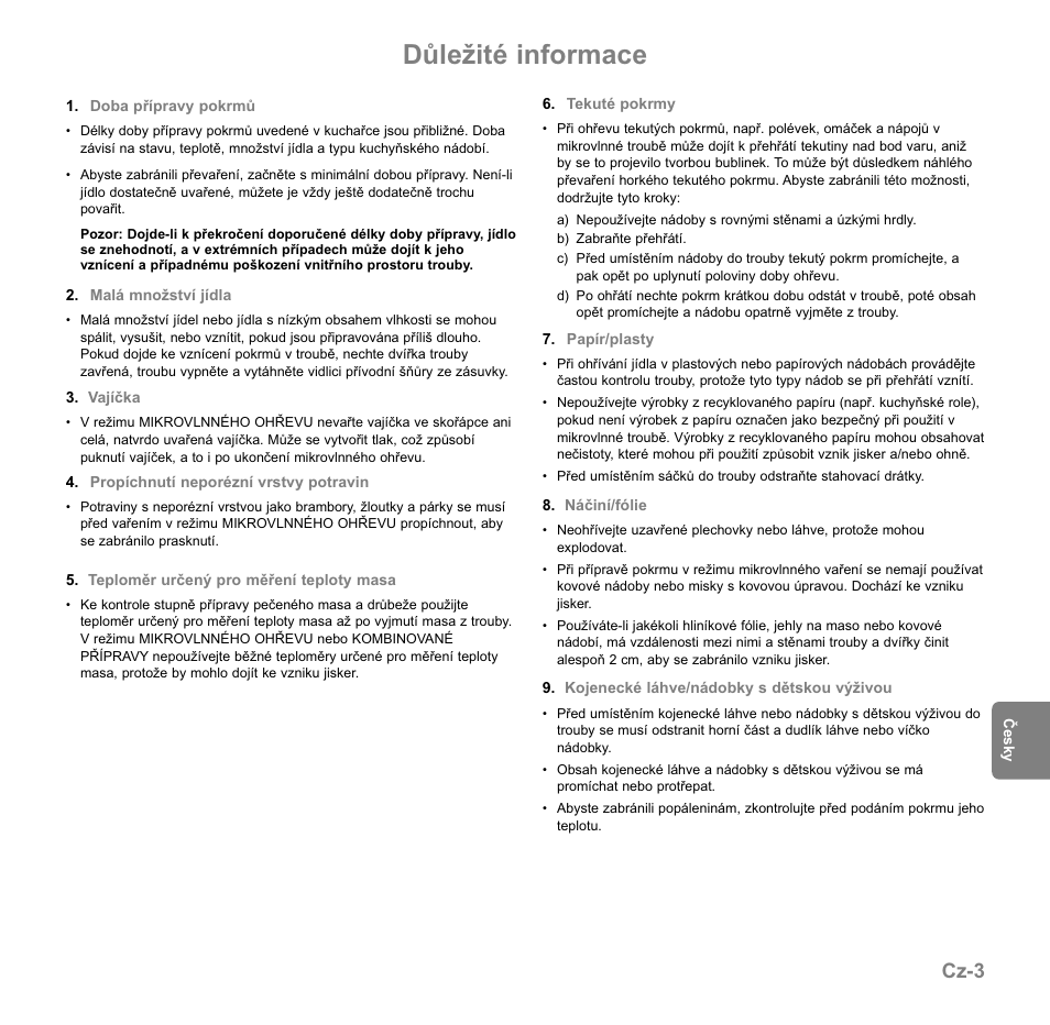 Důležité informace, Cz-3 | Panasonic NNGD569MEPG User Manual | Page 138 / 192