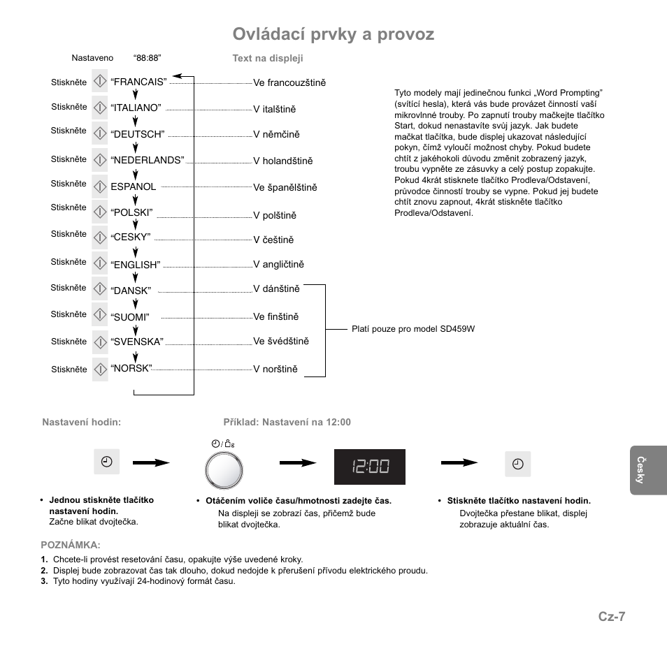 Ovládací prvky a provoz, Cz-7 | Panasonic NNGD569MEPG User Manual | Page 142 / 192