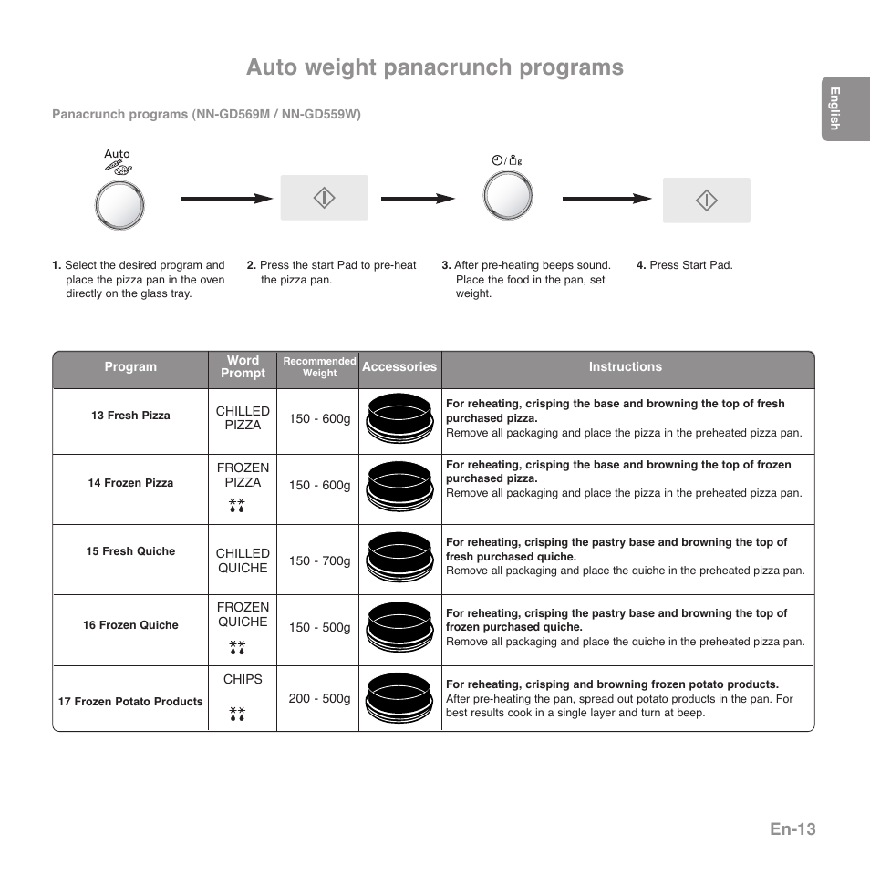 Auto weight panacrunch programs, En-13 | Panasonic NNGD569MEPG User Manual | Page 15 / 192
