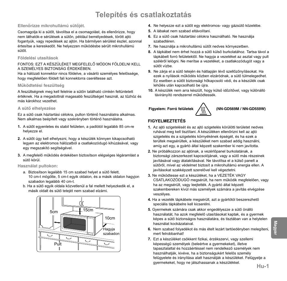 Telepítés és csatlakoztatás, Hu-1 | Panasonic NNGD569MEPG User Manual | Page 155 / 192