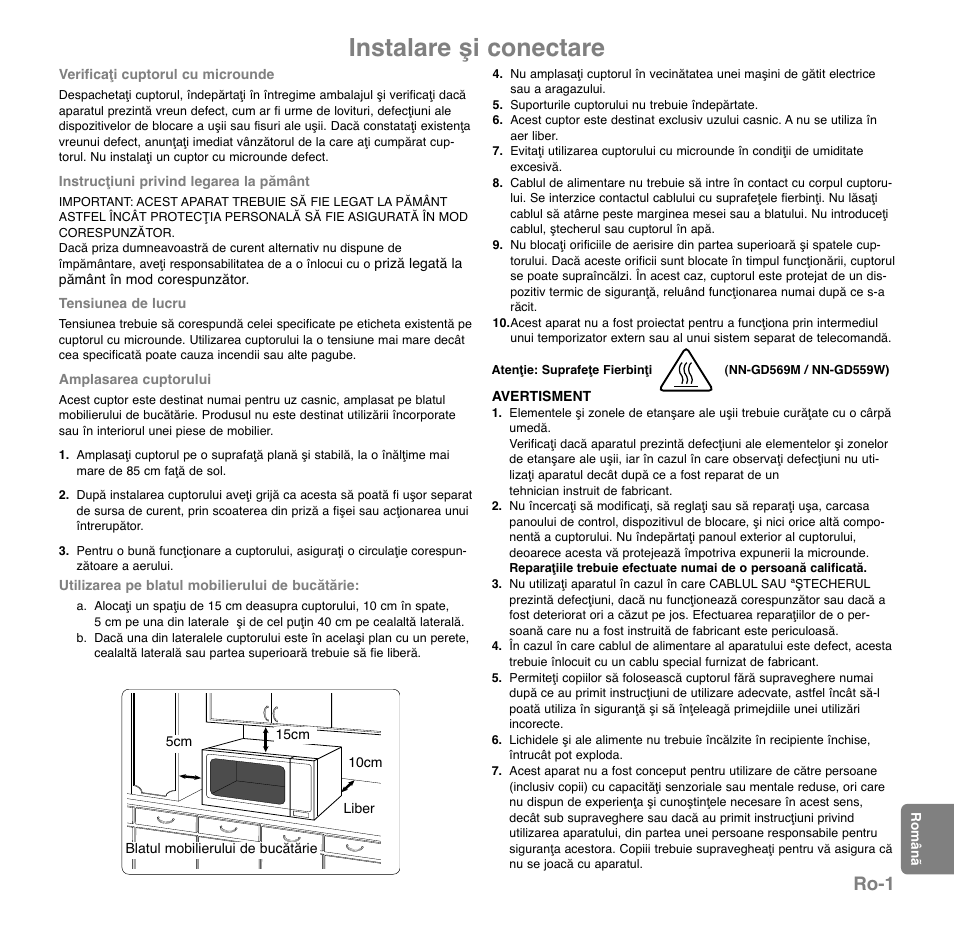 Instalare şi conectare, Ro-1 | Panasonic NNGD569MEPG User Manual | Page 174 / 192