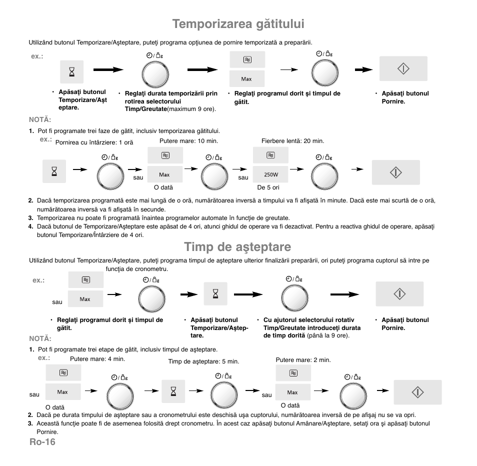 Temporizarea gătitului, Timp de aşteptare, Ro-16 | Panasonic NNGD569MEPG User Manual | Page 189 / 192