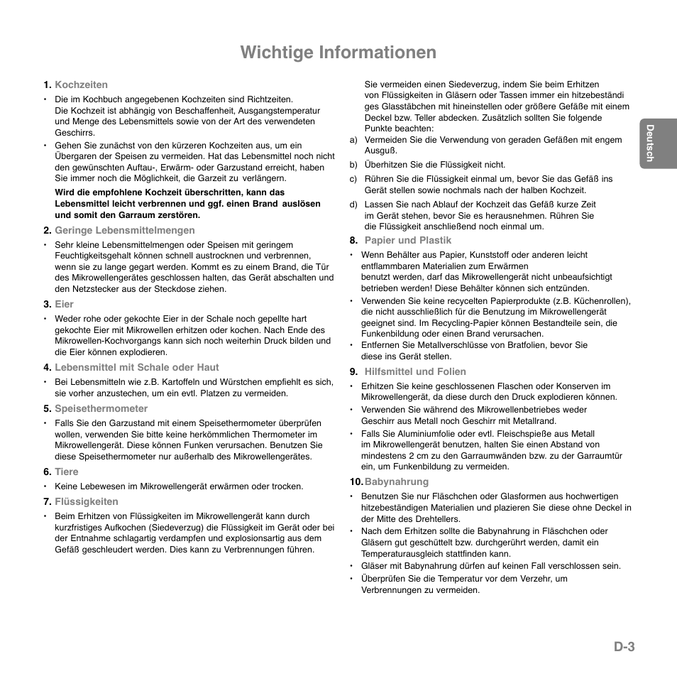 Wichtige informationen | Panasonic NNGD569MEPG User Manual | Page 24 / 192