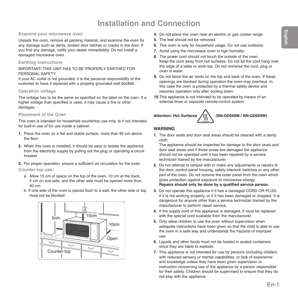 Installation and connection, En-1 | Panasonic NNGD569MEPG User Manual | Page 3 / 192