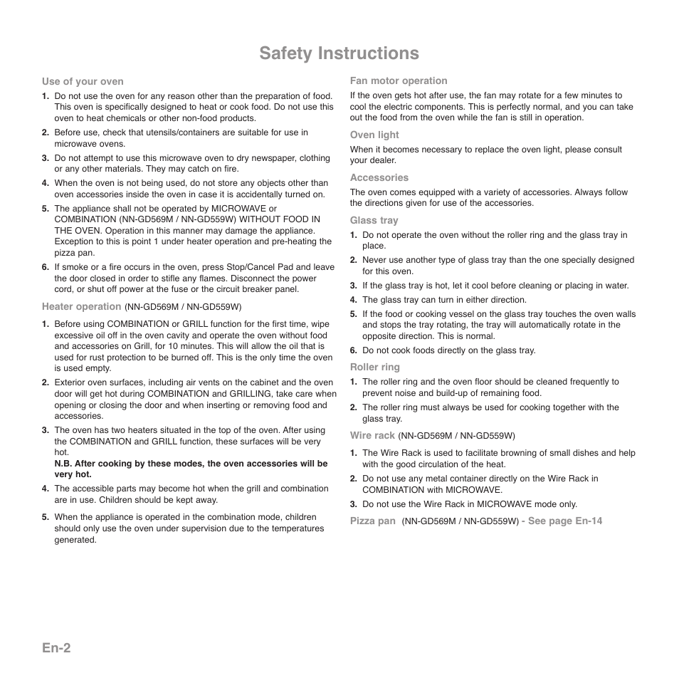 Safety instructions, En-2 | Panasonic NNGD569MEPG User Manual | Page 4 / 192