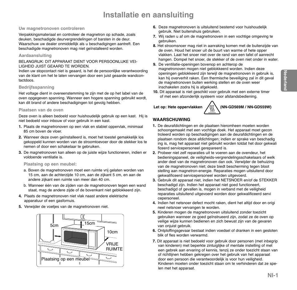 Installatie en aansluiting, Nl-1 | Panasonic NNGD569MEPG User Manual | Page 41 / 192