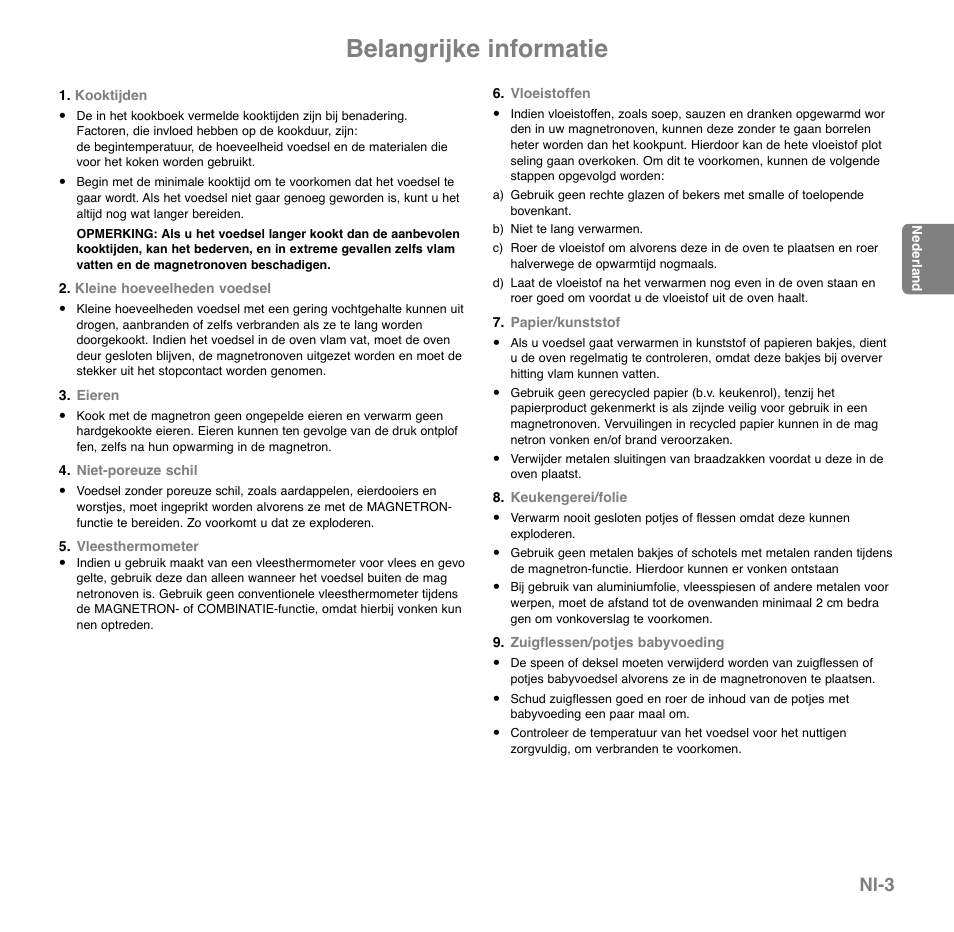Belangrijke informatie, Nl-3 | Panasonic NNGD569MEPG User Manual | Page 43 / 192