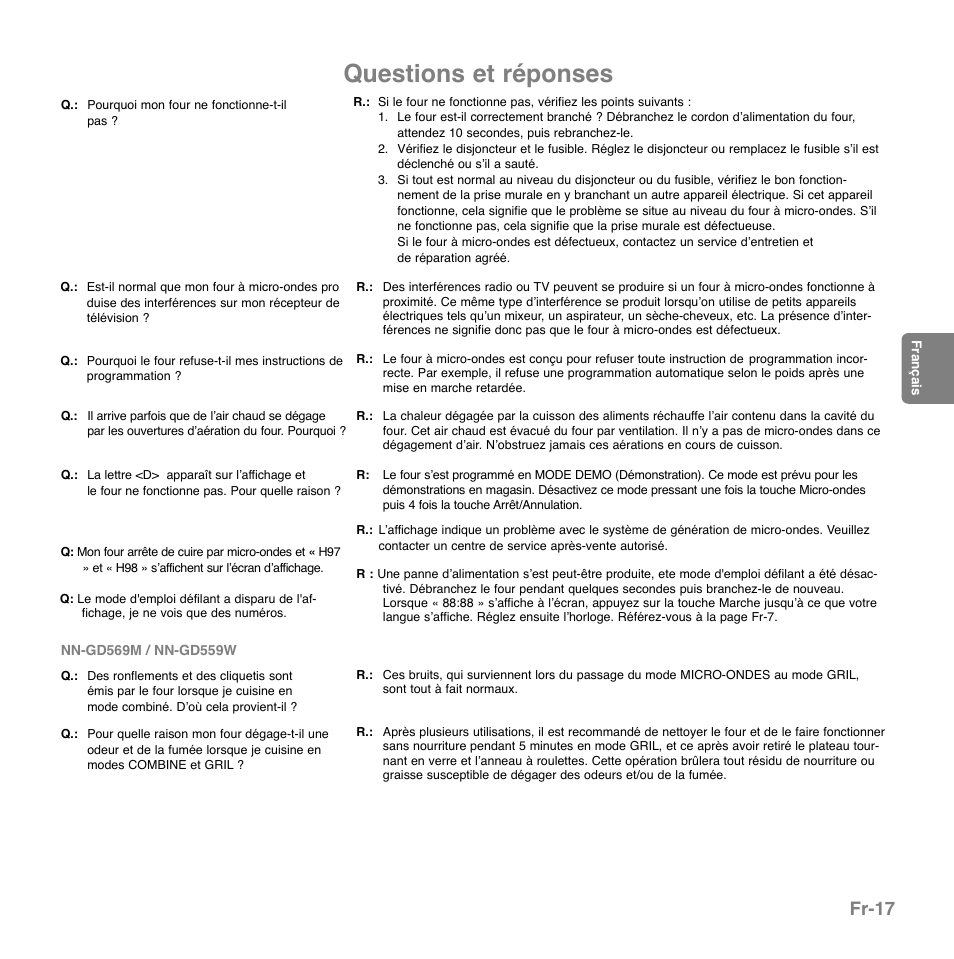 Questions et réponses, Fr-17 | Panasonic NNGD569MEPG User Manual | Page 76 / 192