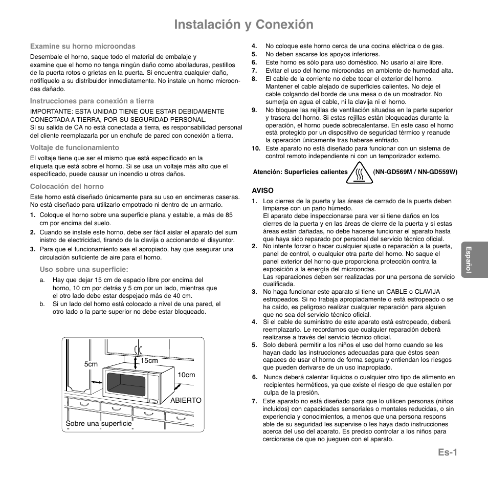 Instalación y conexión, Es-1 | Panasonic NNGD569MEPG User Manual | Page 98 / 192