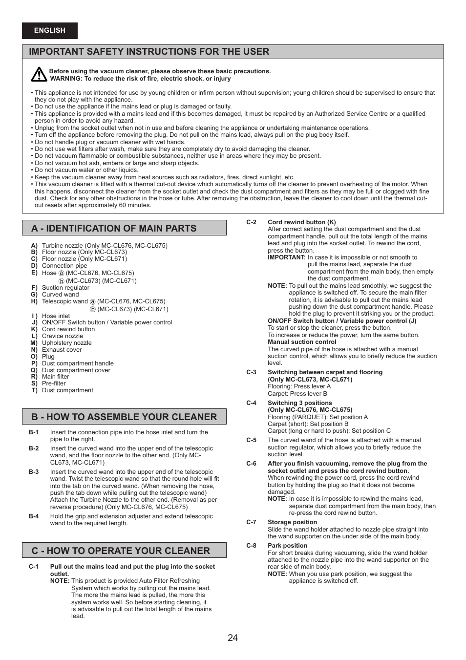 Panasonic MCCL673 User Manual | Page 24 / 48