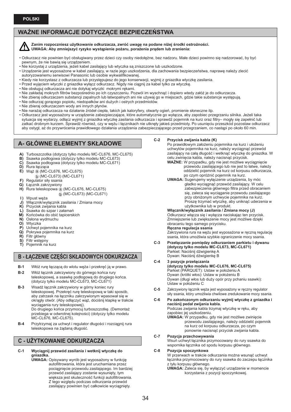 Panasonic MCCL673 User Manual | Page 34 / 48