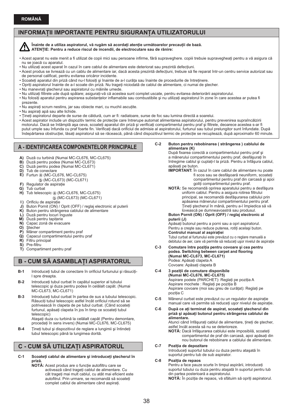 Panasonic MCCL673 User Manual | Page 38 / 48