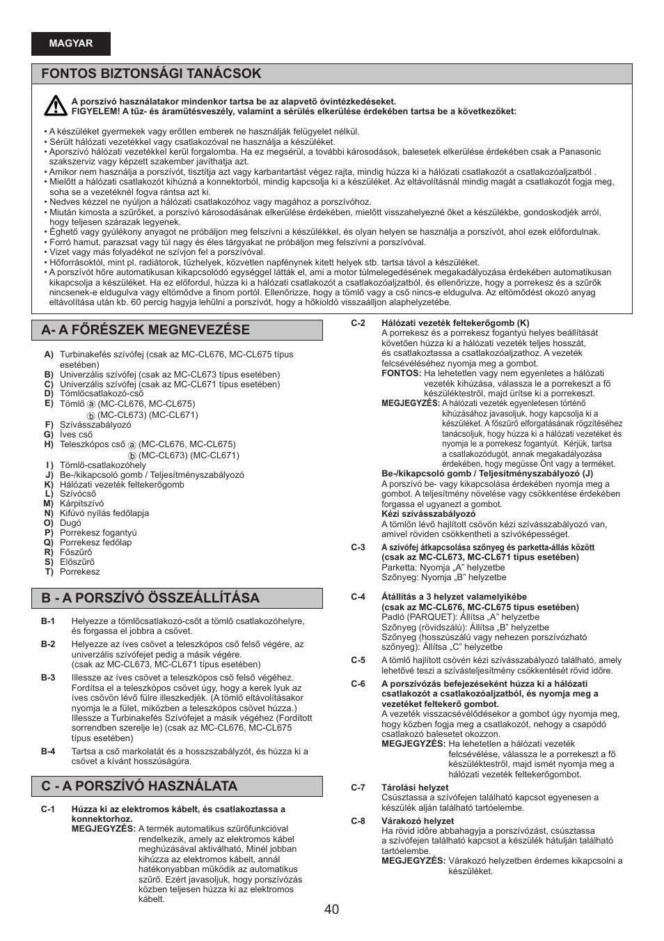 Panasonic MCCL673 User Manual | Page 40 / 48