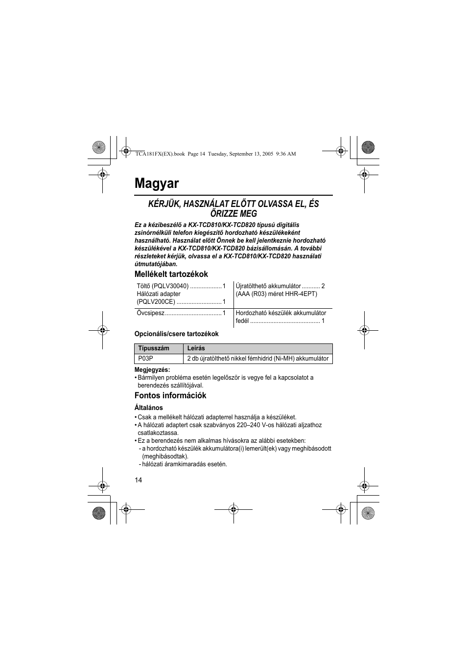 Magyar, Kérjük, használat előtt olvassa el, és őrizze meg | Panasonic KXTCA181FX User Manual | Page 14 / 40