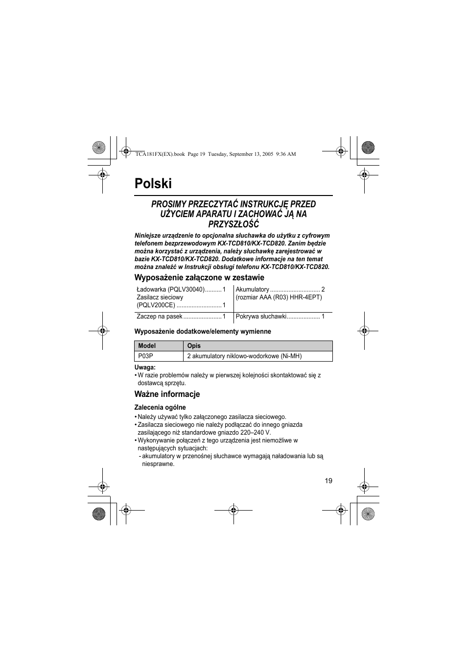 Polski | Panasonic KXTCA181FX User Manual | Page 19 / 40