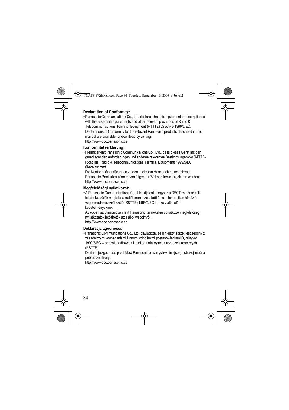 Panasonic KXTCA181FX User Manual | Page 34 / 40