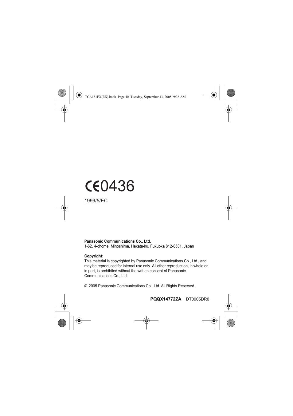 Panasonic KXTCA181FX User Manual | Page 40 / 40