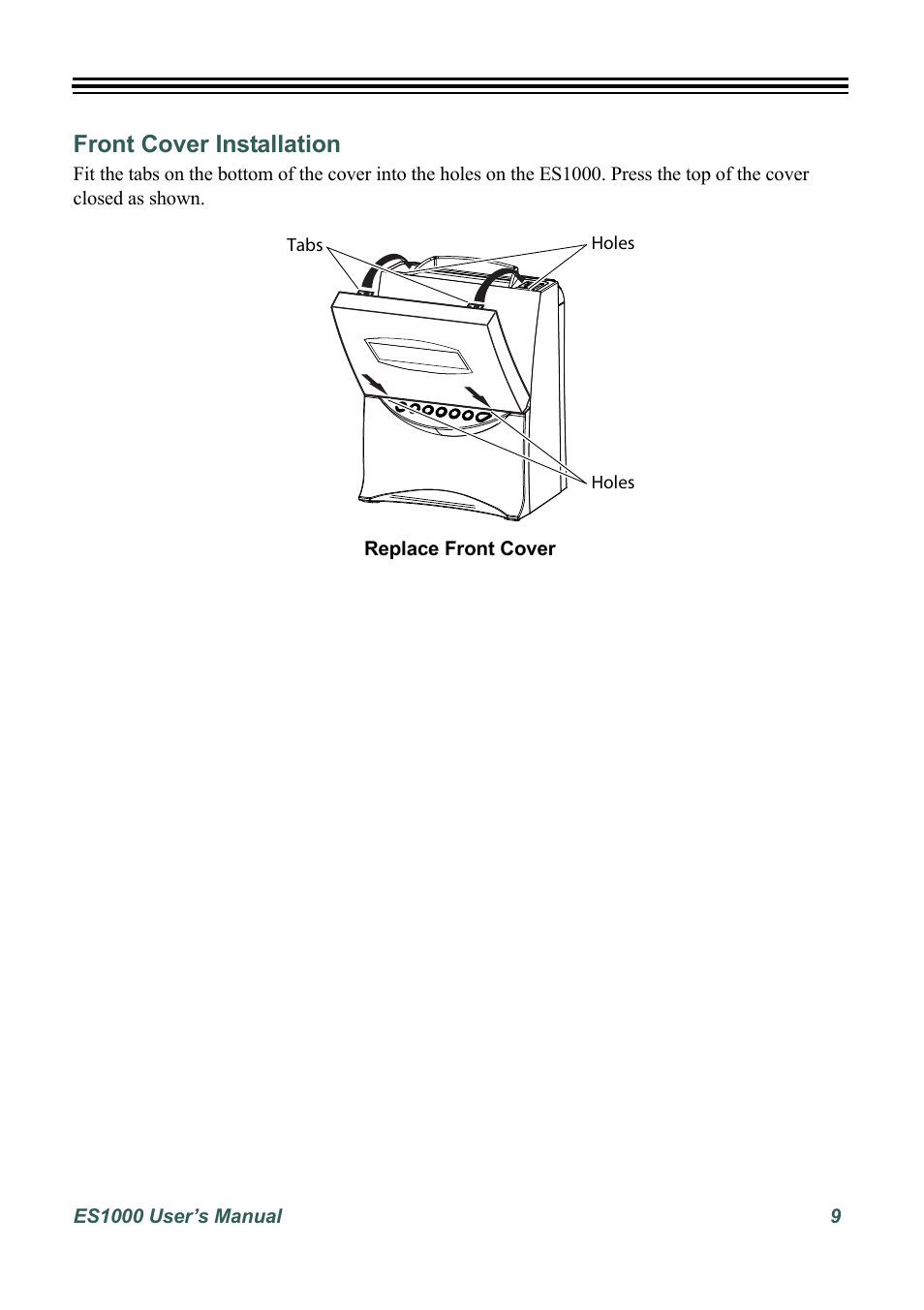 Front cover installation | Acroprint ES1000 User Manual | Page 15 / 40