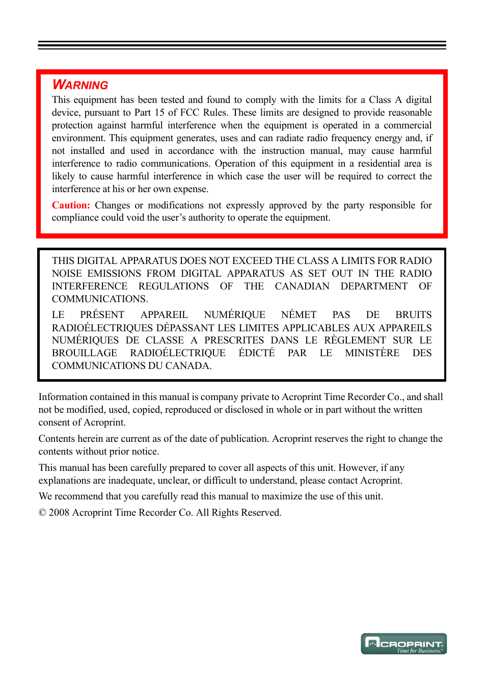 Acroprint ES1000 User Manual | Page 2 / 40