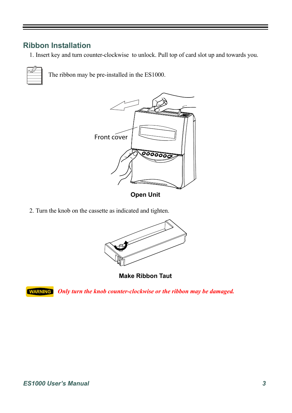 Ribbon installation | Acroprint ES1000 User Manual | Page 9 / 40