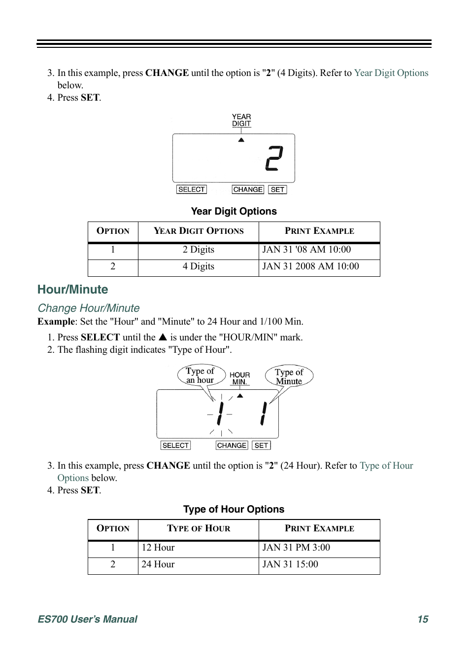 Hour/minute, Change hour/minute | Acroprint ES700 User Manual | Page 21 / 48