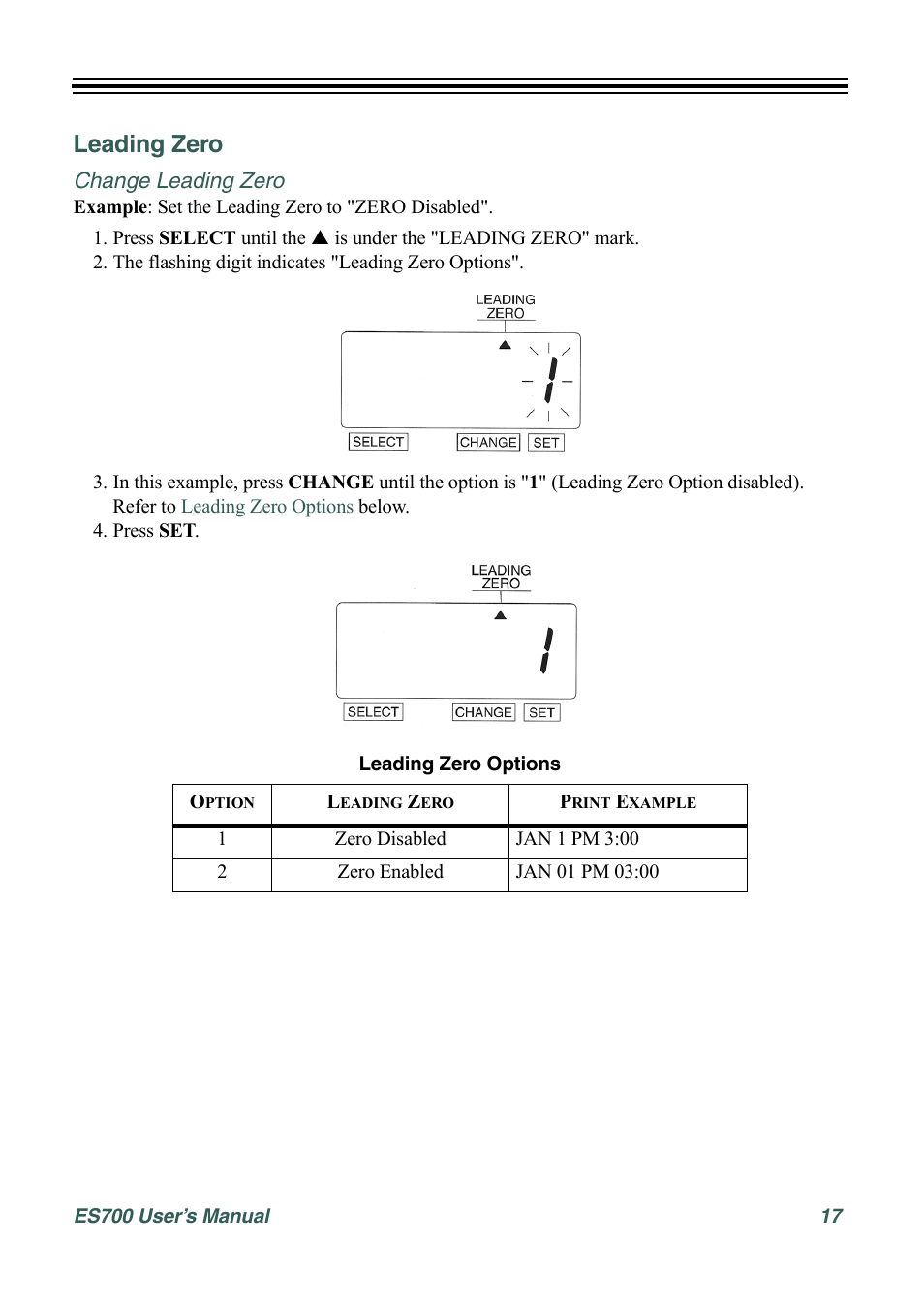 Leading zero, Change leading zero | Acroprint ES700 User Manual | Page 23 / 48