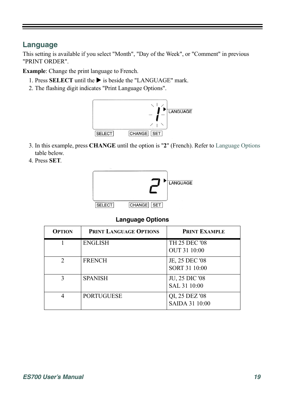 Language | Acroprint ES700 User Manual | Page 25 / 48