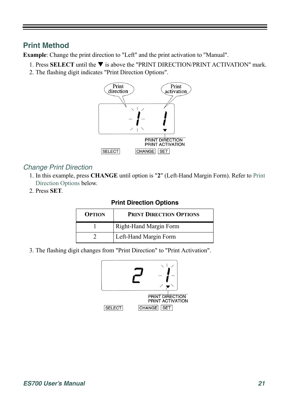 Print method, Change print direction | Acroprint ES700 User Manual | Page 27 / 48