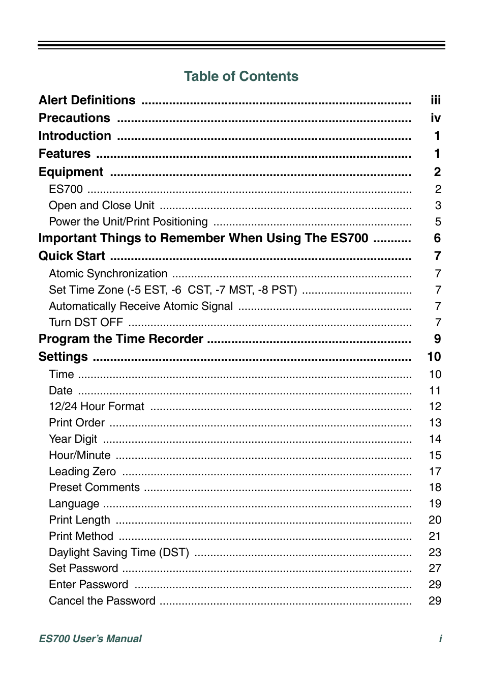 Acroprint ES700 User Manual | Page 3 / 48
