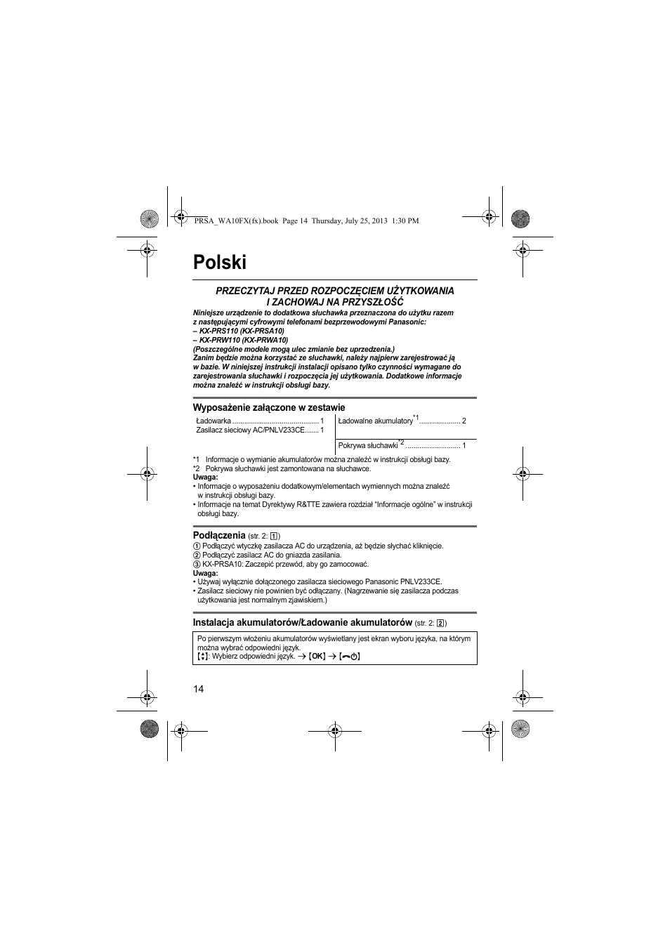 Polski | Panasonic KXPRWA10FX User Manual | Page 14 / 76