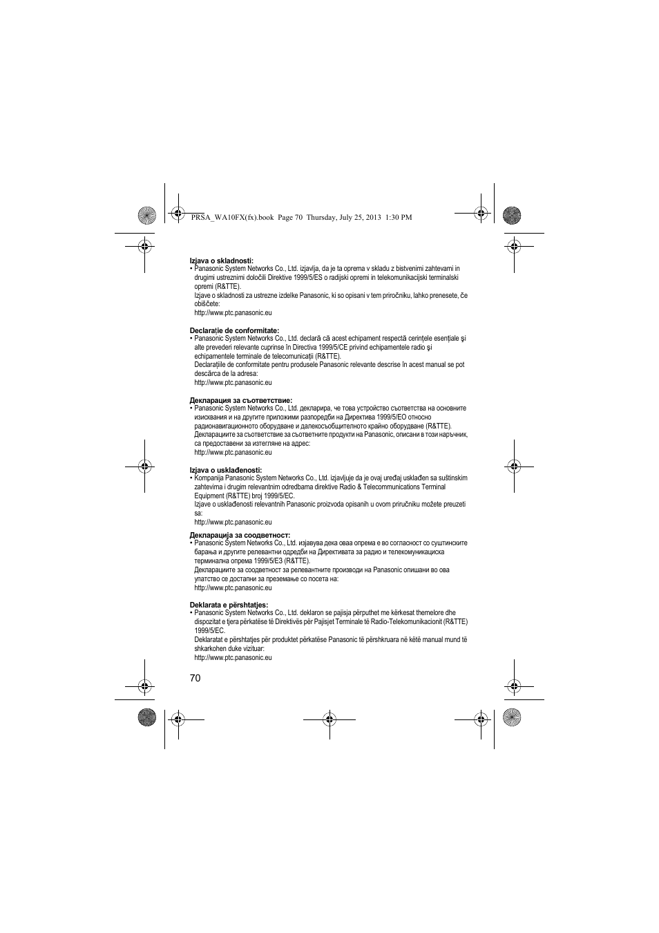 Panasonic KXPRWA10FX User Manual | Page 70 / 76