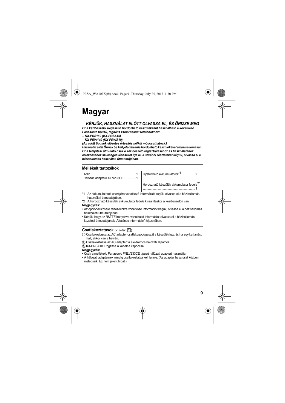 Magyar | Panasonic KXPRWA10FX User Manual | Page 9 / 76