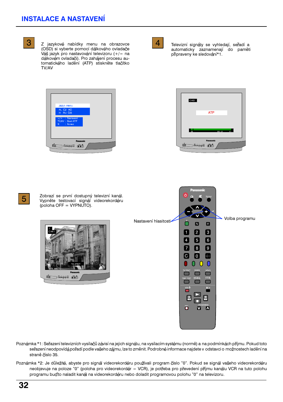Instalace a nastaveni | Panasonic TX14S4TP User Manual | Page 32 / 40