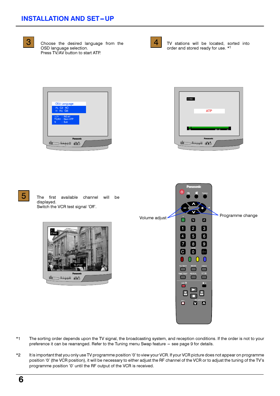Installation and set-up | Panasonic TX14S4TP User Manual | Page 6 / 40