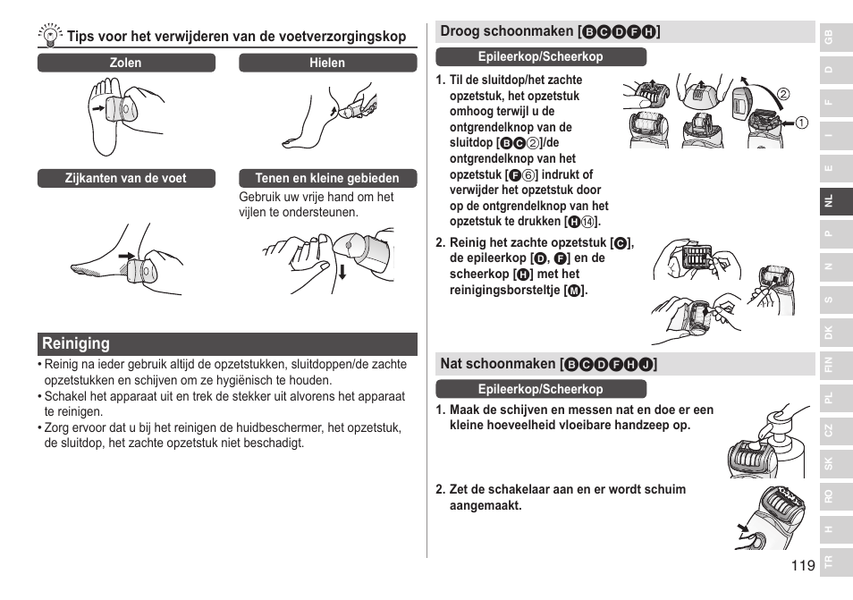 Reiniging | Panasonic ESED90 User Manual | Page 119 / 346
