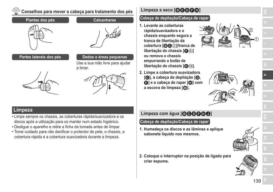 Limpeza | Panasonic ESED90 User Manual | Page 139 / 346