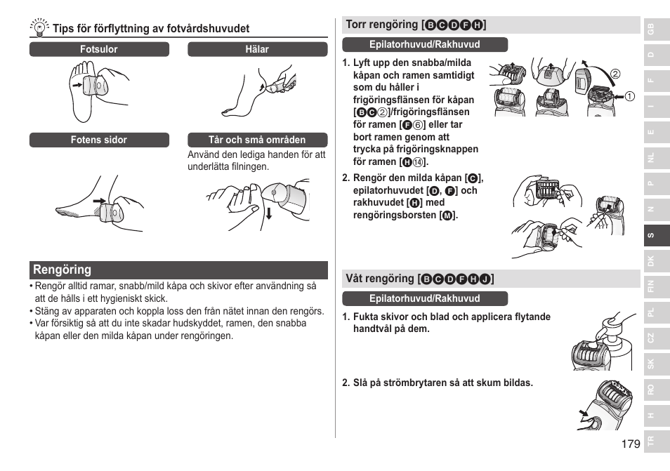 Rengöring | Panasonic ESED90 User Manual | Page 179 / 346